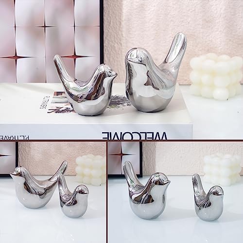 Notakia 2Pcs Silver Birds Sculptures Home Decor