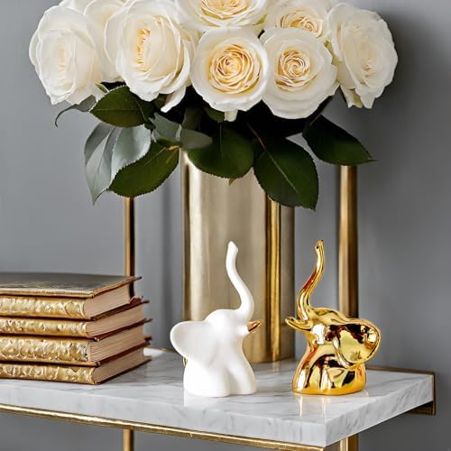 Home Decor Elephant Statues 1 Pair Gold and White