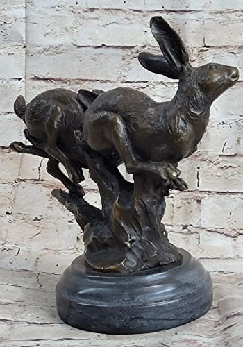 European Bronze Two Rabbits Chasing Sculpture Home Decor Art
