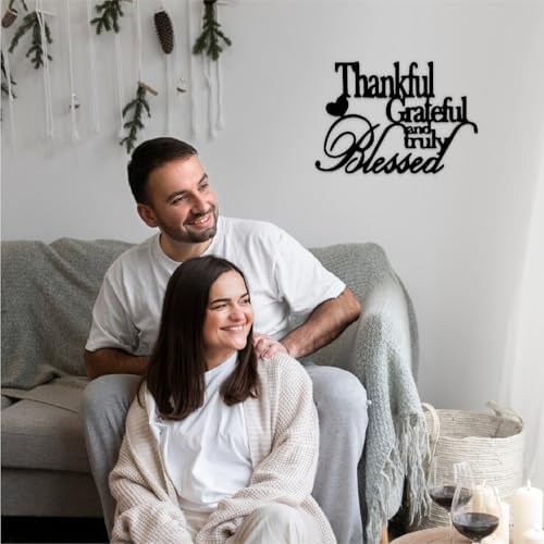 Thankful Grateful Blessed Wall Art 12 Inches Black Metal