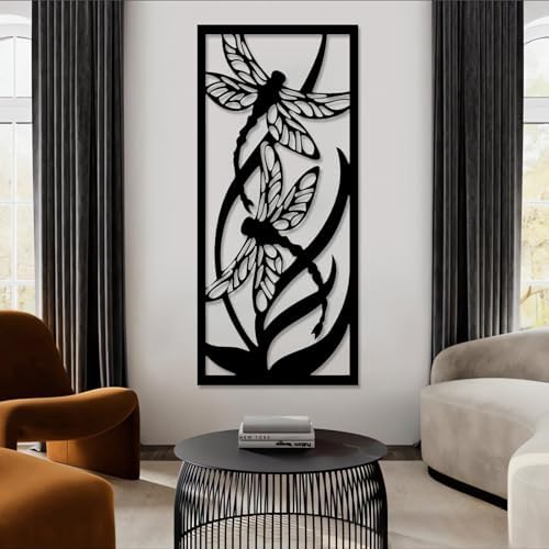Dragonfly Metal Wall Art Decor Black 19x41