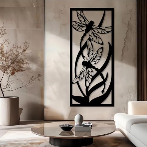 Dragonfly Metal Wall Art Decor Black 19x41