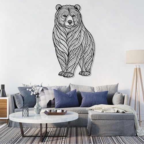 Metal Bear Wall Art Abstract Leaf Design Rustic Wall Decoration