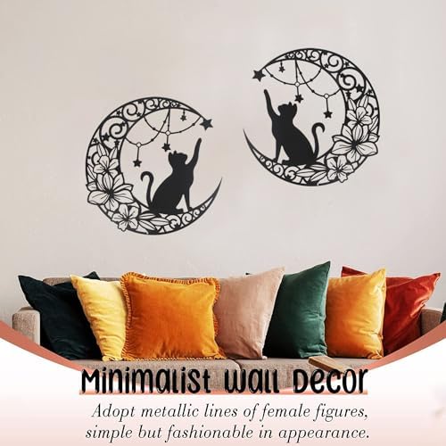 30 cm Black Metal Wall Art Cat Moon Stars Decoration