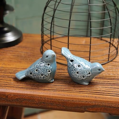 Ceramic Blue Birds Statues for Home Office Decor