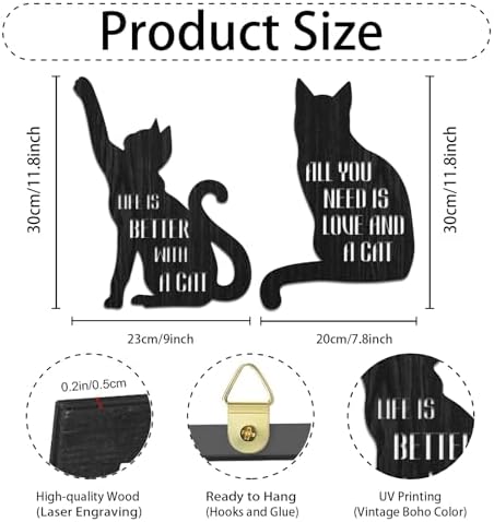 PLIGREAT 2 Pcs Cat Shape Wood Wall Art Decor