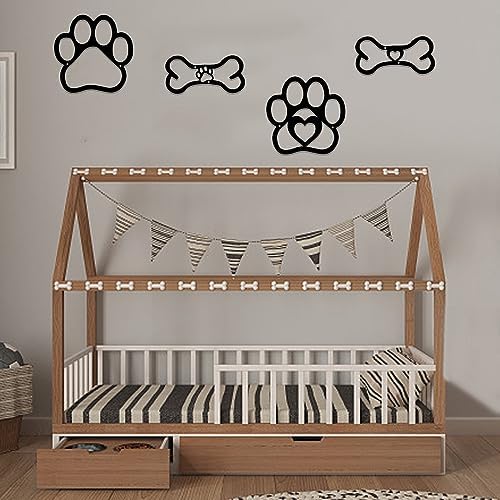 INFUNLY 4 Piece Dog Wall Art - Paw and Bone Decor