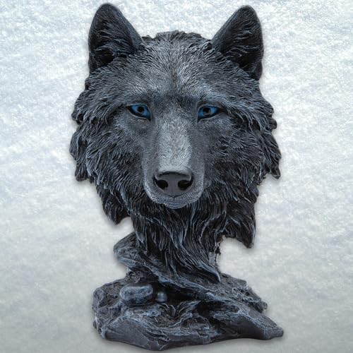 Black Wolf Head Sculpture Realistic Polyresin Statue 625 Inch Height