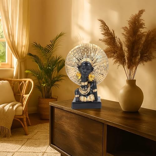 African Lady Bust Statue with Golden Headwrap