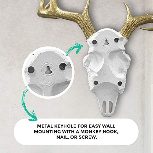 Wall Charmers Large White Gold Antler Faux Deer Skull Decor