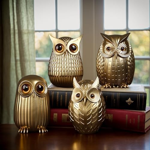 Gold Owl Statue Home Decor Sculpture Accent