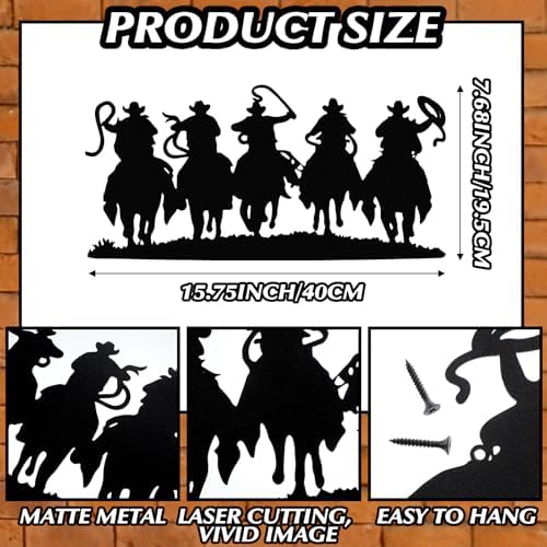 Zonon Western Cowboy Wall Decor Silhouette Hanging Art Black