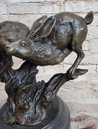 European Bronze Two Rabbits Chasing Sculpture Home Decor Art
