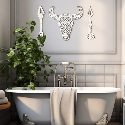 Blulu 3 Pcs Western Cow Skull Wall Decor with Arrows