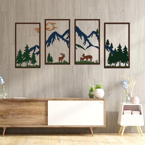 DUOOLN 4 Pcs Mountain Scene Metal Wall Decor
