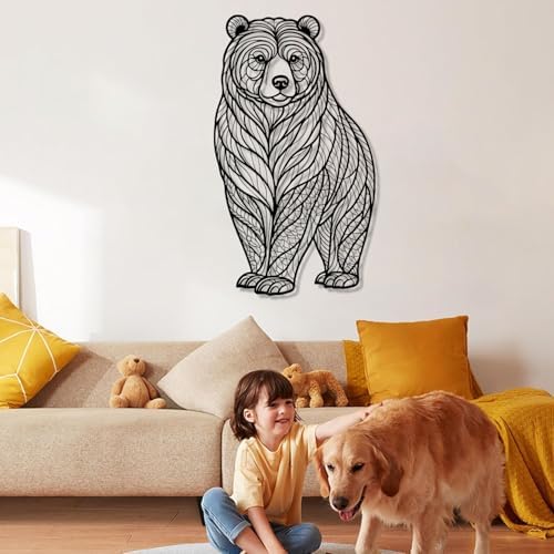 Metal Bear Wall Art Abstract Leaf Design Rustic Wall Decoration