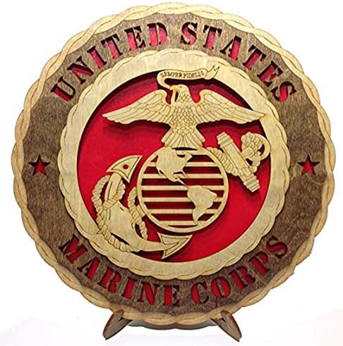 USMC Military Decorative Wooden Wall Plaque and Stand