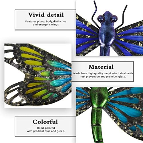 HONGLAND 2Pcs Metal Dragonfly Wall Art Sculpture Gradient Blue Green