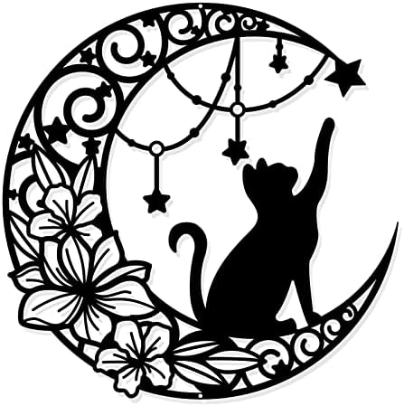 NBEADS Cat and Moon Metal Wall Art Decor