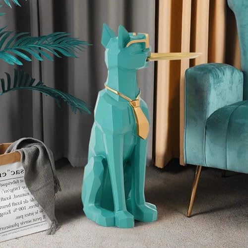 Modern Resin Dog Sculpture Geometric Standing Statue with Tissue Storage Green