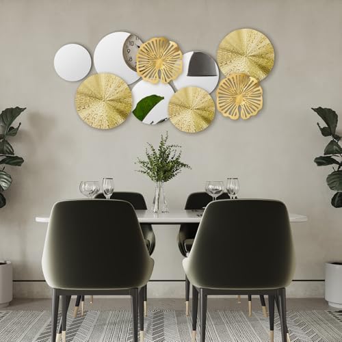 Hicarer 9 Pcs Circle Mirrors Metal Wall Decor Sculptures