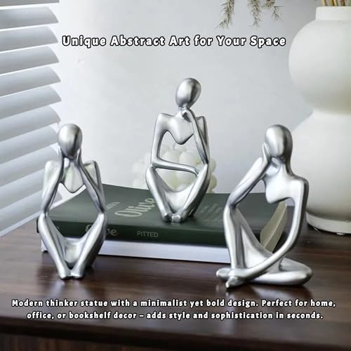Abstract Resin Thinker Statue - Silver