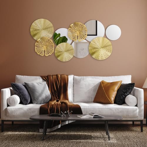Hicarer 9 Pcs Circle Mirrors Metal Wall Decor Sculptures