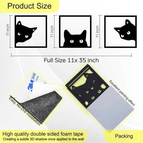 GM Grow 3-Piece Black Cat Wall Sculptures