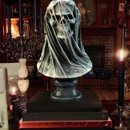 Gothic Skull Decor Resin Veiled Maiden Bust Statue