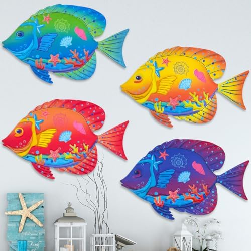 Oraytteo 4pc Metal Sea Fish Wall Decor Set