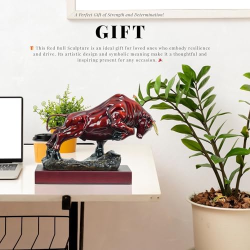 126 Inch Red Bronze Bull Sculpture with Wooden Base
