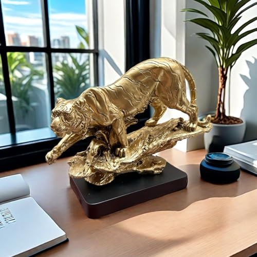 Golden Resin Tiger Statue Figurine for Home Office Decor