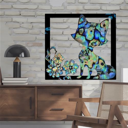 SMAN Holographic Cat Wall Art with Flowers Abstract Decor