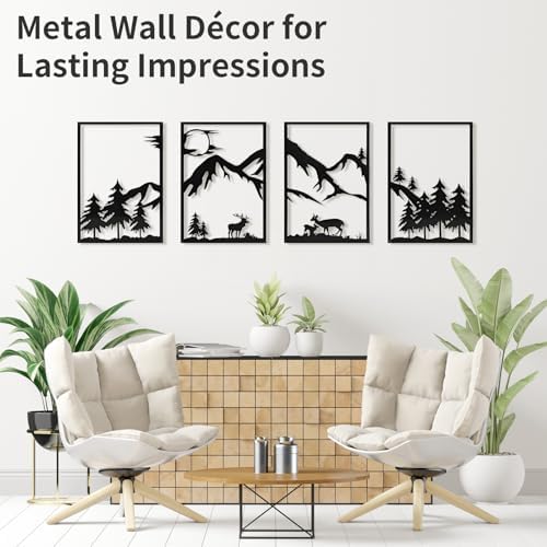 LONGKING 4 Pack Metal Wall Art Black 17x12in