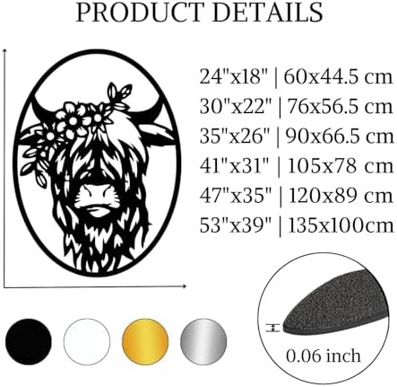 Rustic Highland Cow Wall Art Black 24x18 Metal Decor