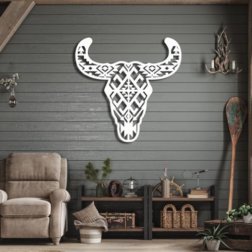 Tawinone Metal Cow Wall Decor 24x24in White Western Art Sculpture