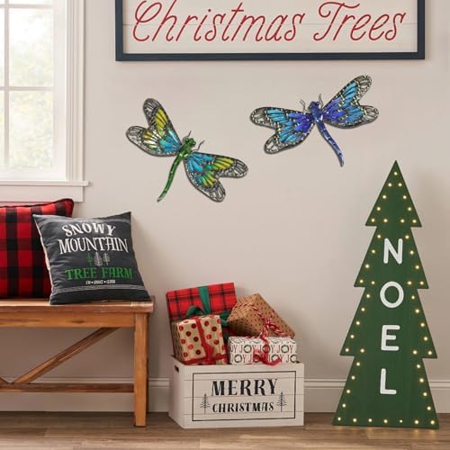 HONGLAND 2Pcs Metal Dragonfly Wall Art Sculpture Gradient Blue Green