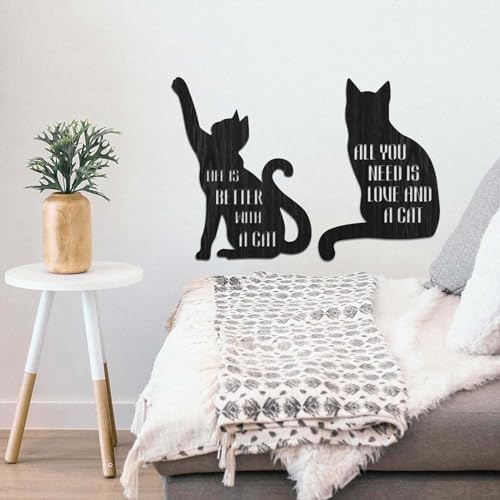 PLIGREAT 2 Pcs Cat Shape Wood Wall Art Decor
