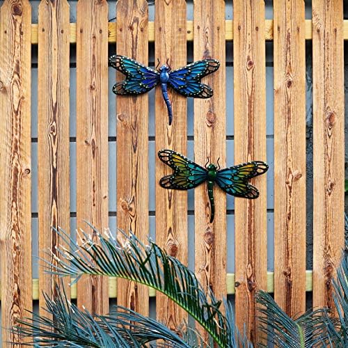 HONGLAND 2Pcs Metal Dragonfly Wall Art Sculpture Gradient Blue Green