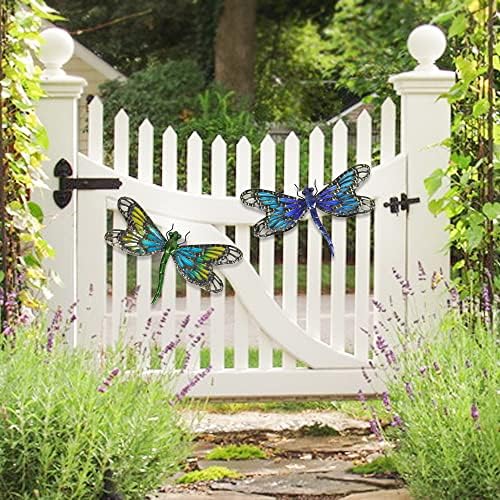 HONGLAND 2Pcs Metal Dragonfly Wall Art Sculpture Gradient Blue Green