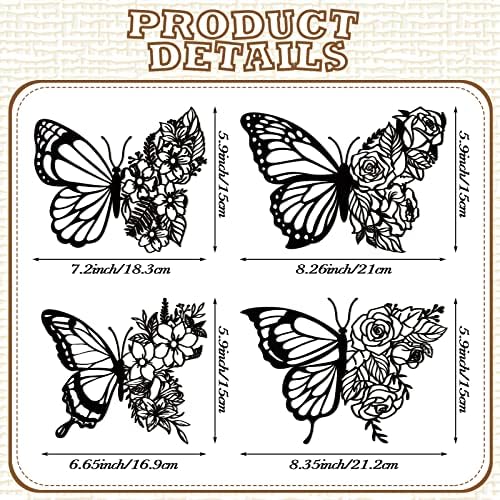 Pelopy 4 Pcs Butterfly Metal Wall Decor for Home