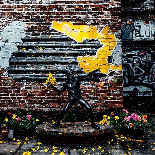 Banksy Flower Thrower Resin Statue - 86 Inch Black