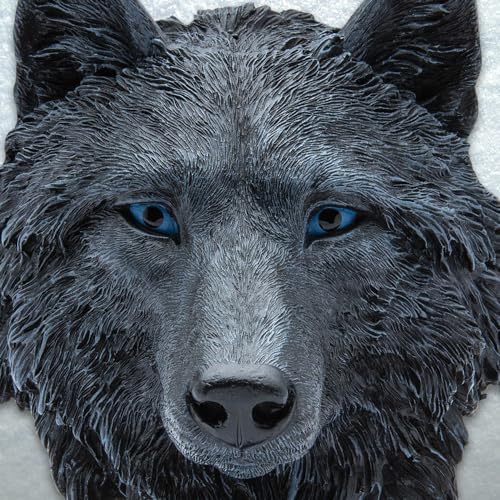 Black Wolf Head Sculpture Realistic Polyresin Statue 625 Inch Height